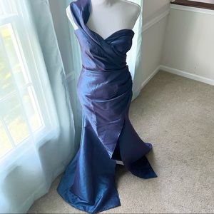 Blue Floor Length One Shoulder Dress